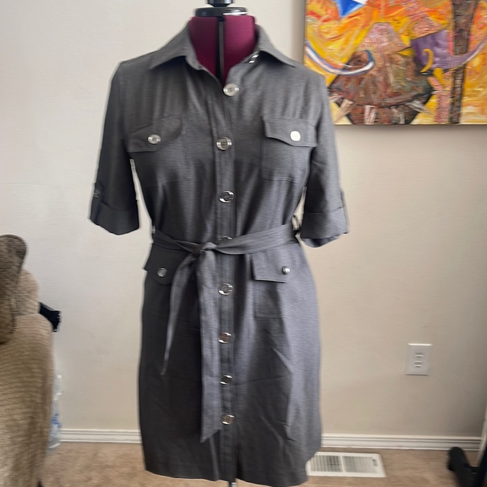 Grey pinstripe shirt dress